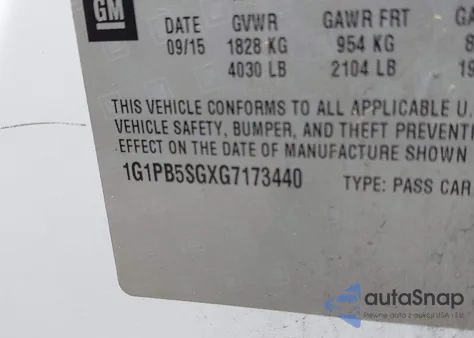 2016 Chevrolet Cruze Limited Ls Manual from USA, damaged, VIN 1G1PB5SGXG7173440